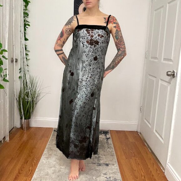 Y2K Andrea Rosati Sleeveless Floral Maxi Dress Square Neck Size 6 Gray/Black - Picture 1 of 14